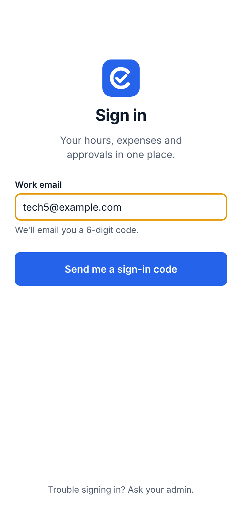 The sign-in screen on a phone